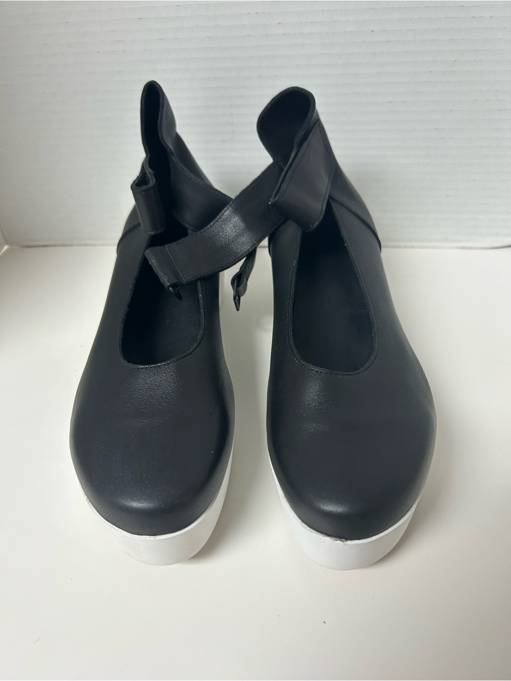 Arche blk Leather White Platform Mary Jane Ankle Strap Shoe 40/ 9.5 Goth France